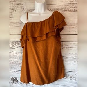 Camel Ruffle Sleeve Linen Top by Old Navy